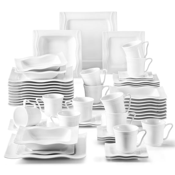 MALACASA, Series Mario, 60-Piece Porcelain Dinnerware Set, Ivory White Dinner Set, Service for 12