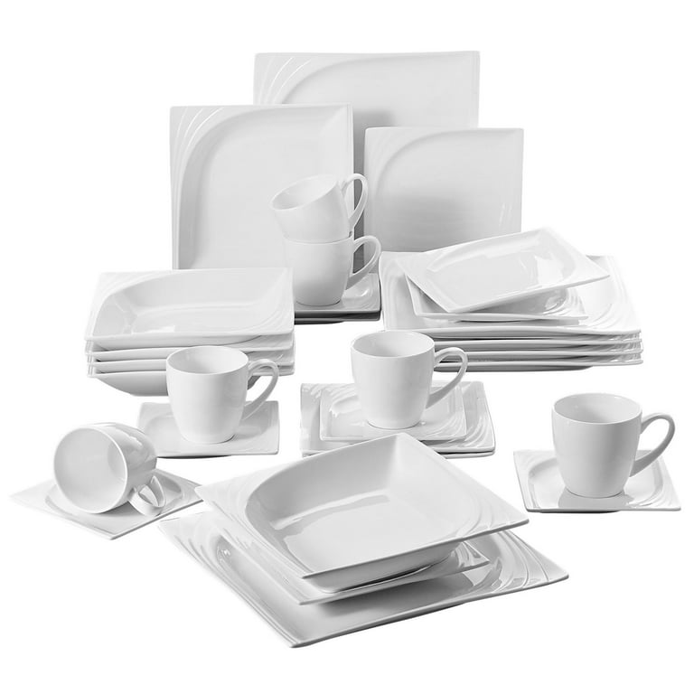 MALACASA FLORA 30/60 Piece White Porcelain Dinner Set with  12*Cup,Saucer,Dessert Soup Dinner Plate Tableware Set for 12 Person