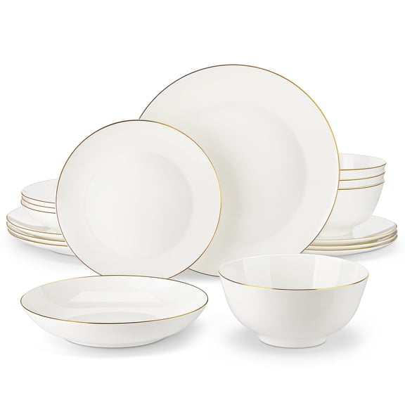 MALACASA Series NORI, 16-Piece Bone China Dinnerware Set, White with Golden Rim dinner Sets, Service for 4
