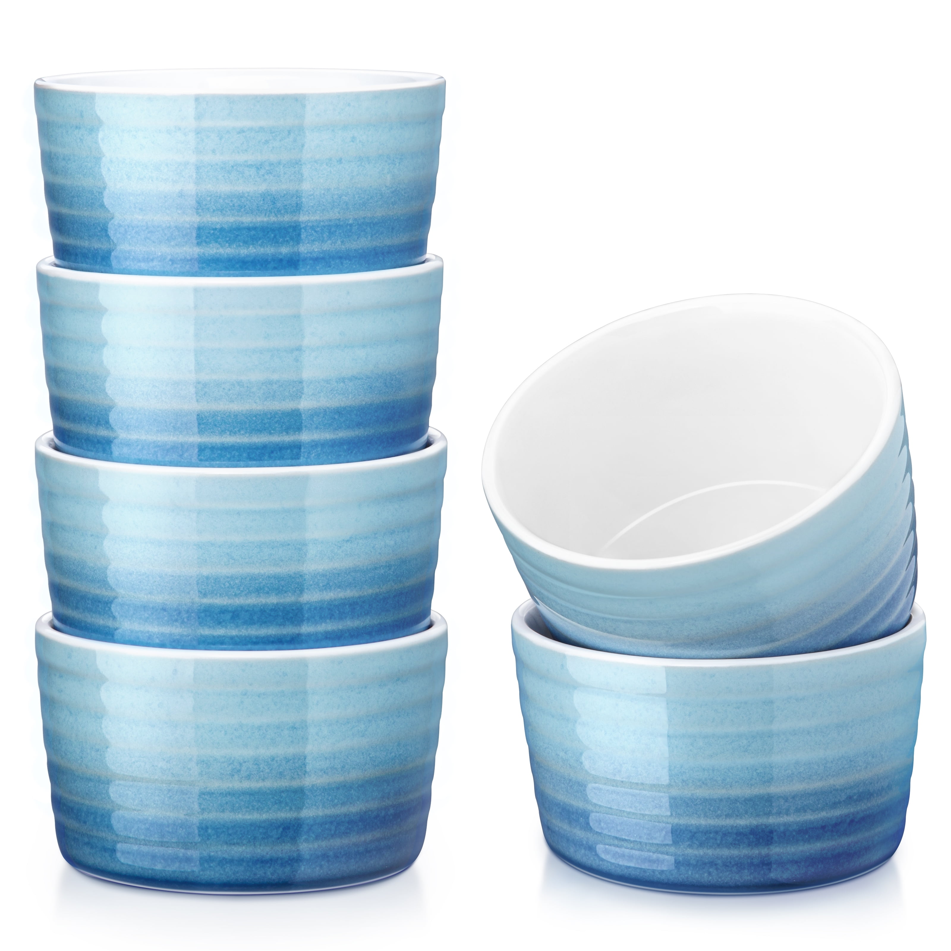 MALACASA, Series Ramekin, 6Piece Porcelain Ramekins Dishes Set , Blue