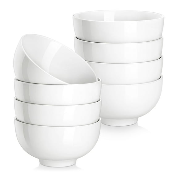 MALACASA, Series Regular, 300ml Porcelain Bowl Sets, Cereal Bowl/Soup Bowl/Dessert Bowl/Serving Bowl (11.6 * 11.6 * 6CM), White, Set of 8