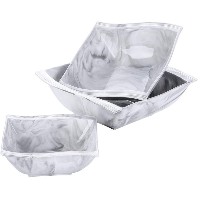MALACASA Soup Bowl Sets, Porcelain Dishes Set Marble Grey, Series Flora, 3-Piece Square (7", 8.5", 10")