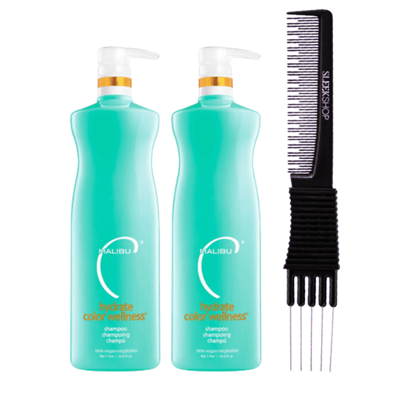 MALIBU C Hydrate Wellness Shampoo (33.8 oz) with SLEEKSHOP Teasing Comb Pack of 2