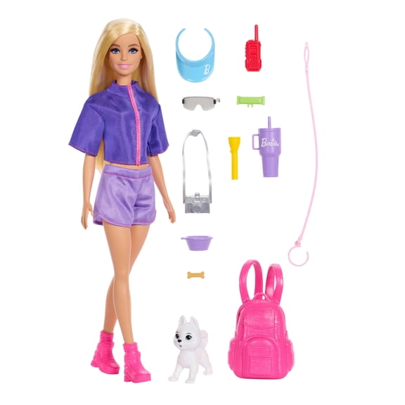 Barbie "Malibu" Outdoor Adventures Fashion Doll with 10+ Camping-Themed Accessories Including Pet