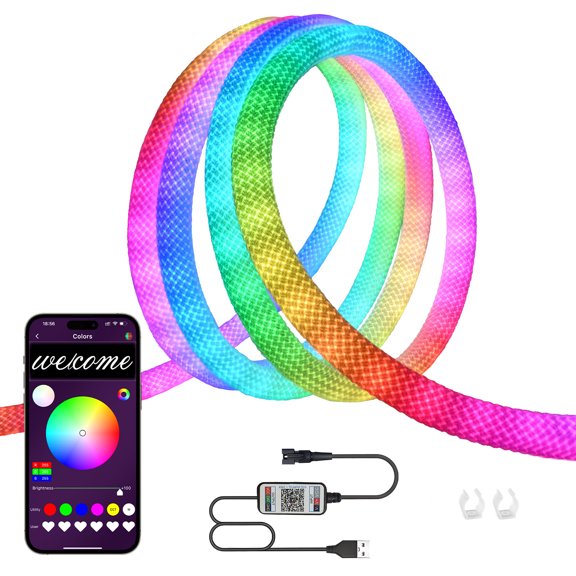 MALIIGAZA LED Rope Lights, 16.4ft Neon LED Lights Strip with 360 Degree Luminous, 5V USB Flexible IP67 Waterproof Music Sync Remote APP Control Gaming Lights Accessories for Bedroom Outdoor Dcor