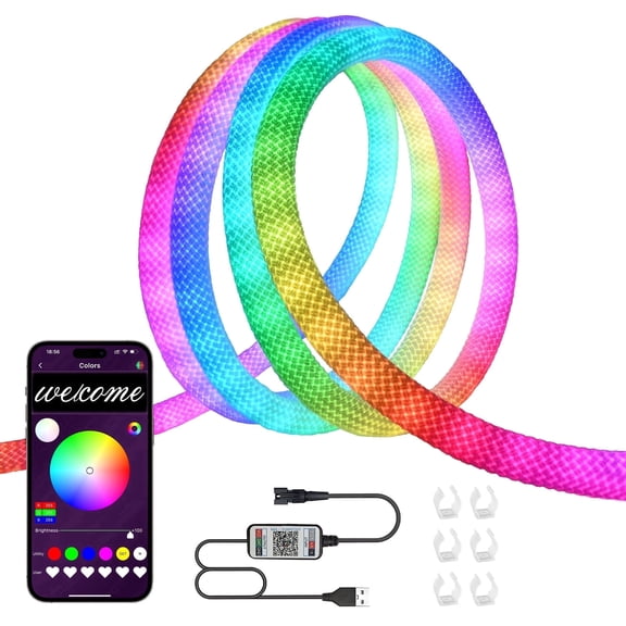 LED Rope Lights, 9.84ft Neon LED Lights Strip with 360 Degree Luminous, 5V USB Flexible IP67 Waterproof Music Sync Remote APP Control Gaming Lights Accessories for Bedroom Outdoor Deco