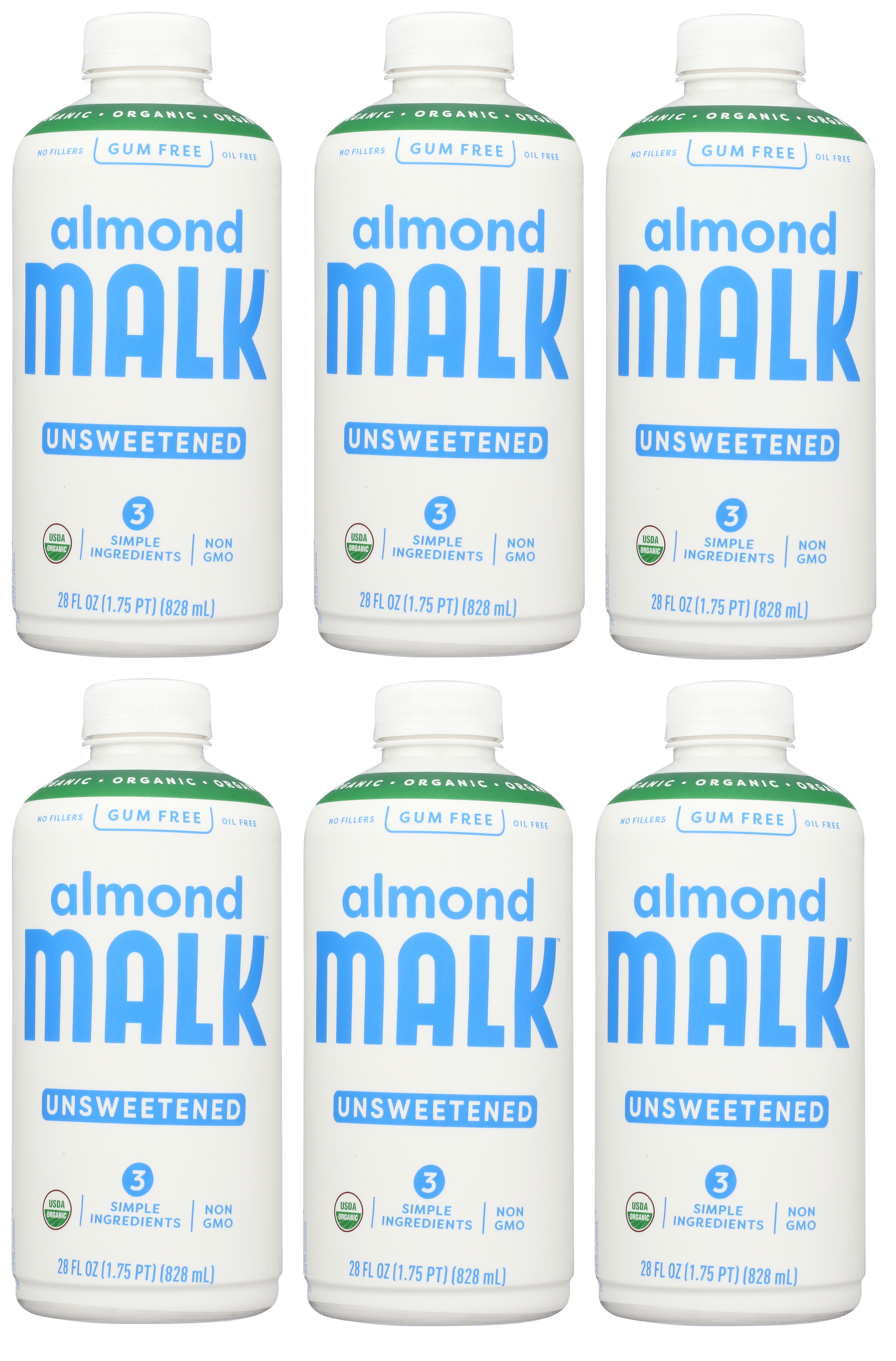 MALK Organics Unsweetened Almond Milk, 28oz, (Pack of 6)