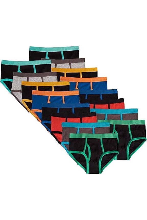 Boys 100% Cotton Briefs Underwear (16 Pack), Basics Multicoloured Elastic, L