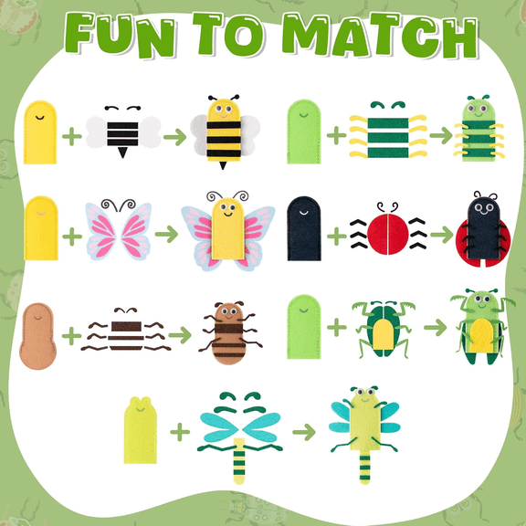 MALLMALL6 21pcs DIY Felt Finger Puppets, Insect Butterfly Bee Dragonfly Shapes for Storytelling, Party Favors,