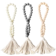 MALLMALL6 Classic Wooden Beads Tassel, White & Beige & Gray,3 Counts