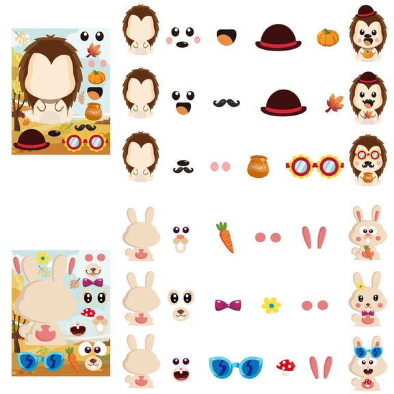 MALLMALL6 45pcs  Making a Woodland Animals Face Sticker, 9 Kinds DIY Your Own Forest Animal Stickers