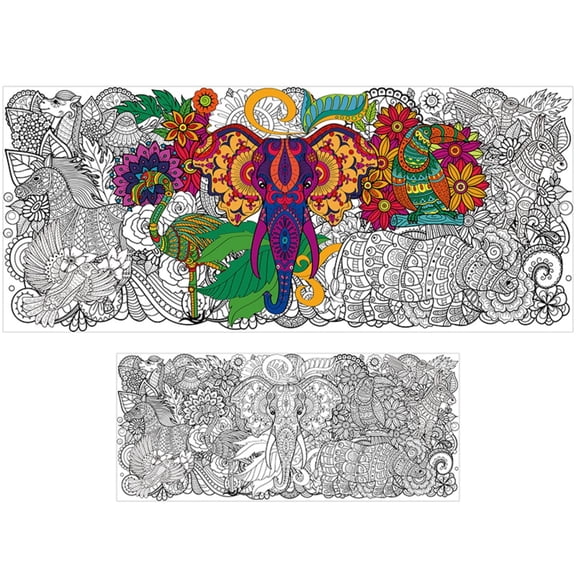 MALLMALL6 DIY Animal Mandala Coloring Poster, Drawing Elephant Poster Color For Party Game,55*24 Inch Big Poster,1Pack