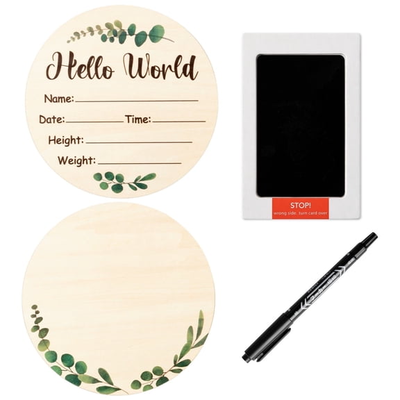 MALLMALL6 Eucalyptus Leaves Wooden Tag,Rustic Newborn Nursery Birth Plaque Sign for Birth Announcement Party