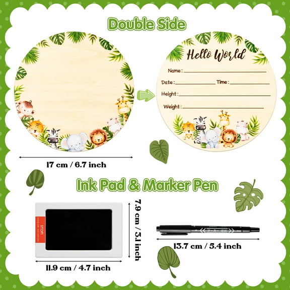 MALLMALL6 Baby Shower Wild Animals Round Birth Announcement Sign, Set of 3