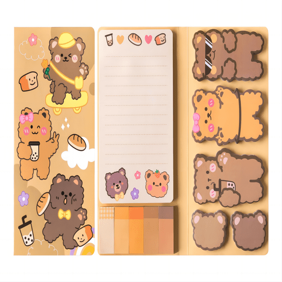 MALLMALL6 Bear Sticky Note,500 Sheets Cartoon Bear Self-Stick Writing Memo Pad Page Marker