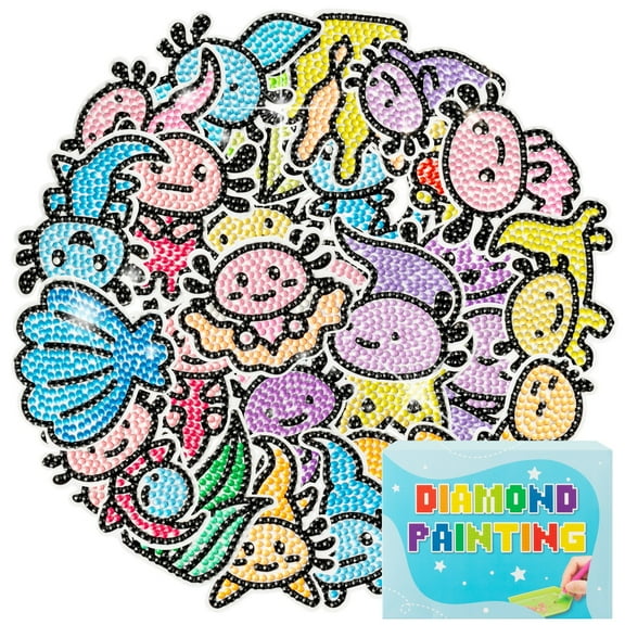 MALLMALL6 DIY Axolotl Diamond Sticker, 30Pcs Colorful Round Mini Plastic Diamond Sticker Kit