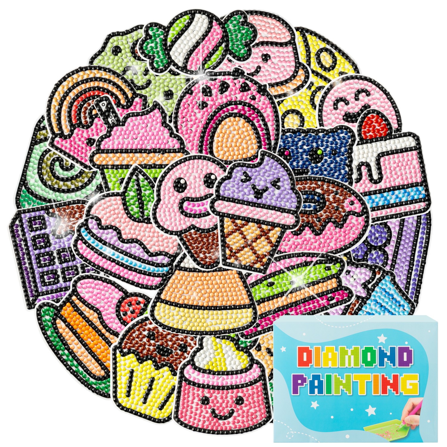 MALLMALL6 DIY Diamond Sticker, 30Pcs Colorful Desserts Round Plastic ...