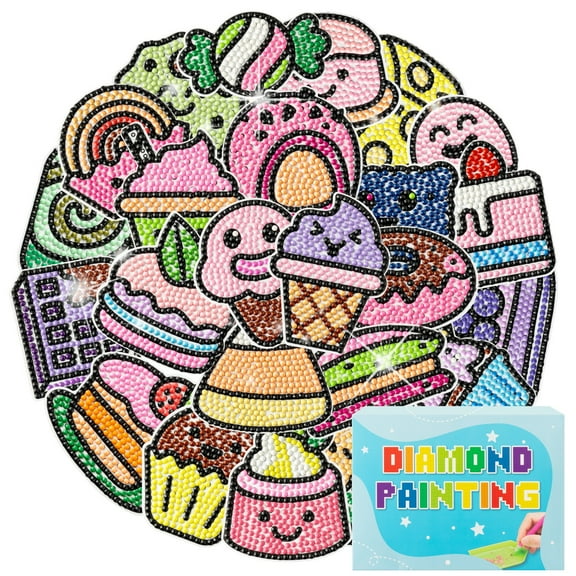 MALLMALL6 DIY Diamond Sticker, 30Pcs Colorful Desserts Round Plastic Diamond Decal Kit