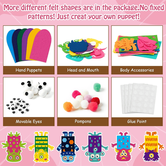 MALLMALL6 DIY Monster Puppet Craft Gift Box Kit ,Making Cartoon Monster Hand Puppet for Story Sharing Party Props,6pack