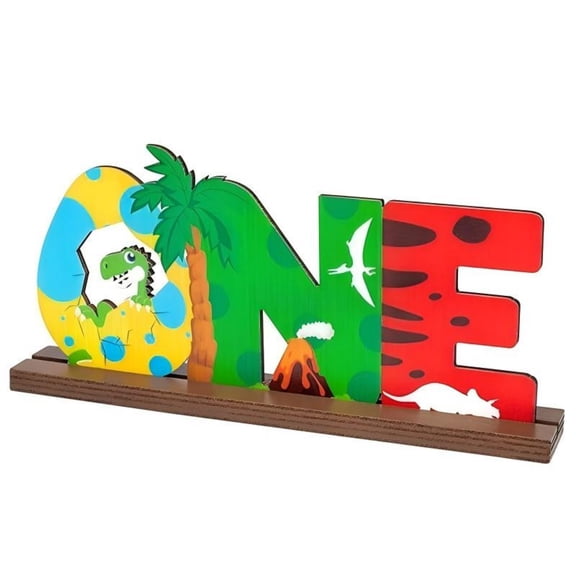 MALLMALL6 Dinosaur Green Wooden Table Decoration for 1st Baby Boy Birthday Party, 10.7" x 4.3",1 Count
