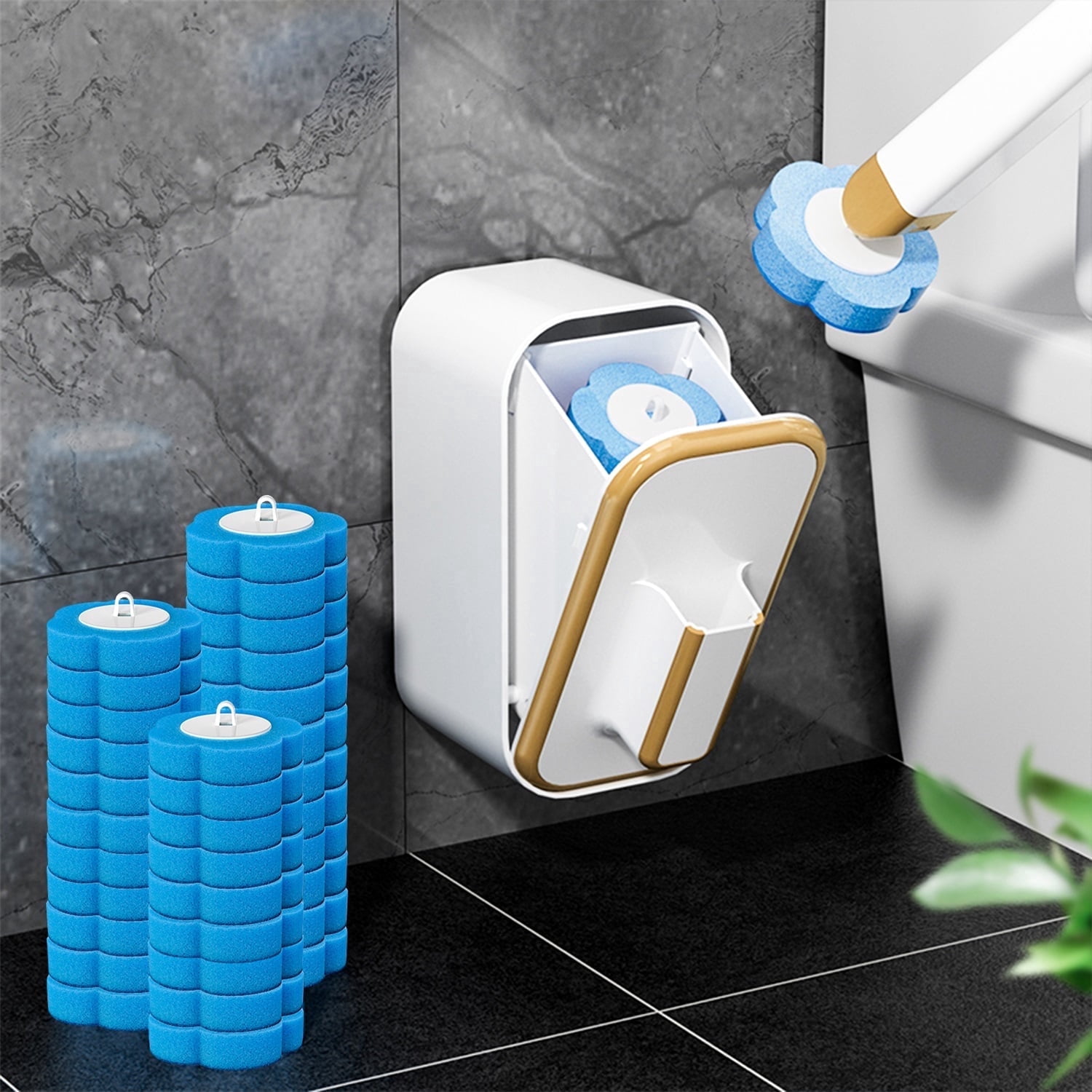 MALLMALL6 Disposable Toilet Brush Cleaning Wand Set, 60 Count