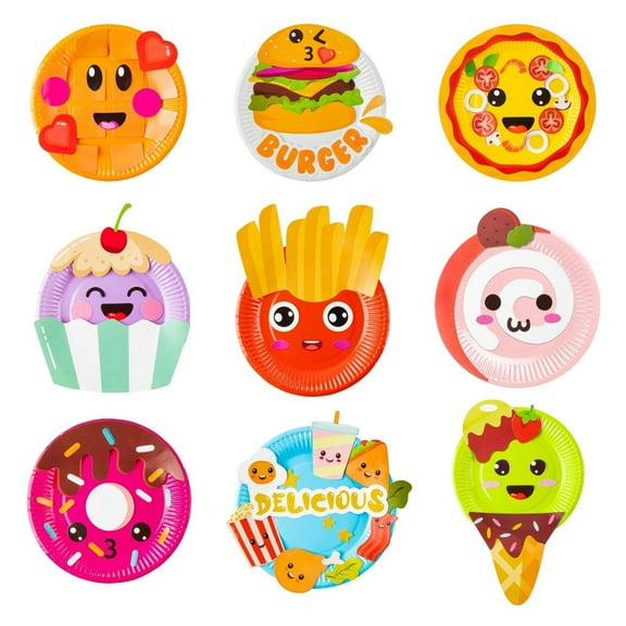 Haooryx Food Themed Paper Plate Art Kits for Kids DIY 9Pcs