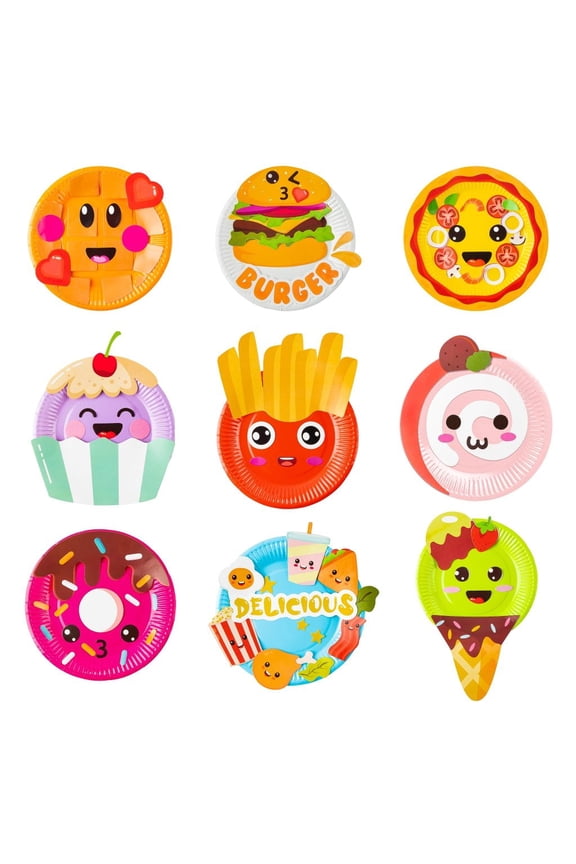 Food Themed Paper Plate Art Kits for Kids DIY 9Pcs