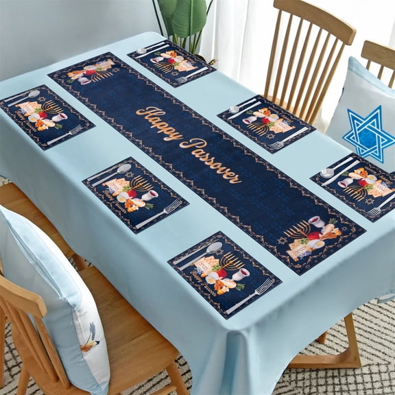 MALLMALL6 Happy Passover Table Runner and Placemats for Party 7 Count