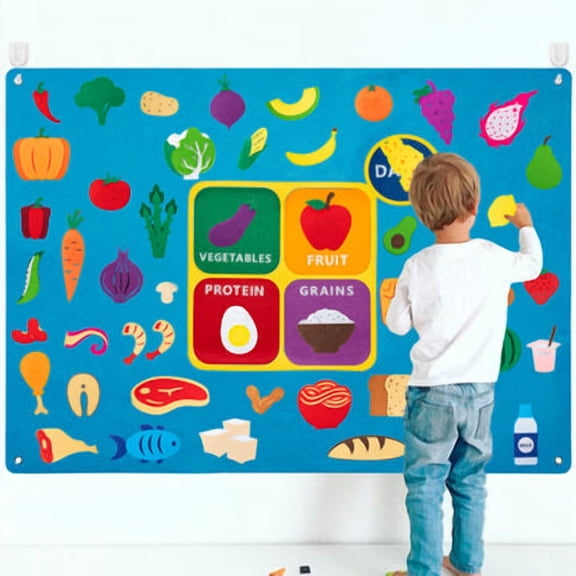 MALLMALL6 Food Classification Felt Storyboard, 3.5Ft Early Learning Play Toy Kit,53Counts