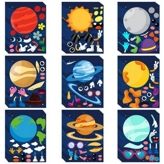 MALLMALL6 Planet Stickers, 45-Pack, Cartoon Design, Easy to Peel and Stick