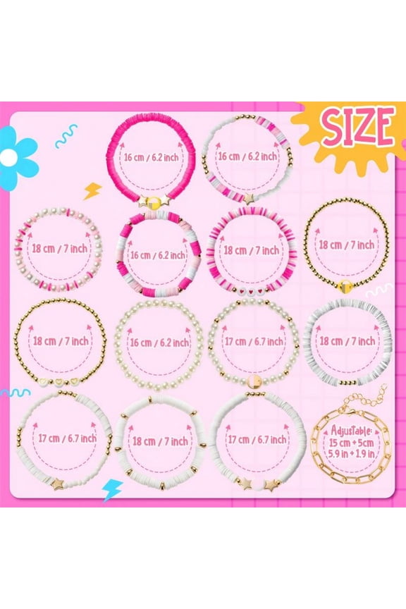 Preppy Bracelets,Acrylic Beads Jewelry for Teens Women,Rose Red,14 Counts