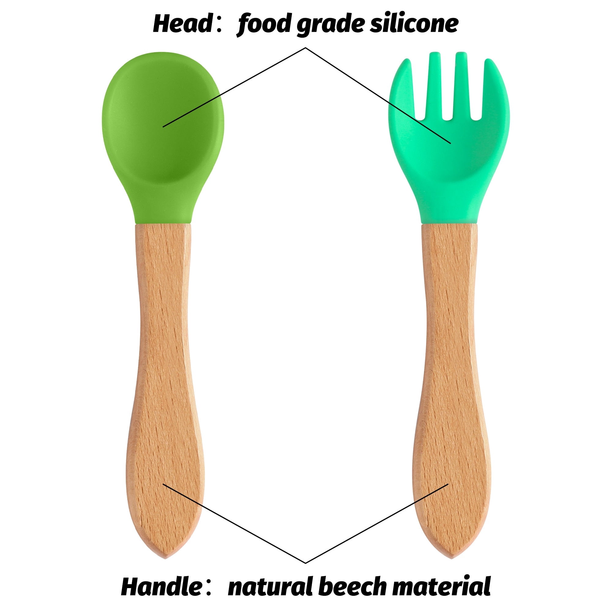 MALLMALL6 Silicone Flatware Sets with Beech Handles, Reusable Utensils ...