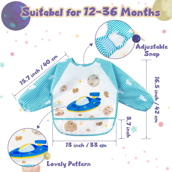 MALLMALL6 Outer Space Theme Feeding Bibs,Waterproof Polyester,Blue,5 Pieces