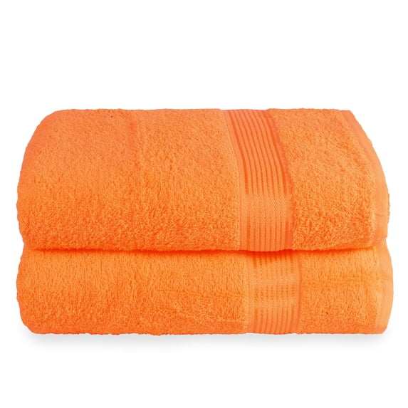 MALLONI HOME 100% Premium Cotton 2 Pack Oversized Bath Towel Set 28x55 inches, Large Bath Towels, Ultra Absorbant Compact Quickdry & Lightweight Towel, Ideal for Gym Travel Camp Pool - Orange