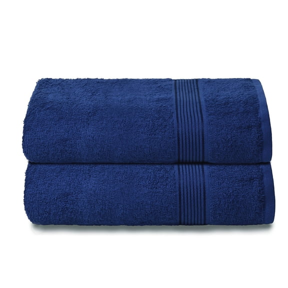 MALLONI HOME 100% Premium Cotton 2 Pack Oversized Bath Towel Set 28x55 inches, Large Bath Towels, Ultra Absorbant Compact Quickdry & Lightweight Towel, Ideal for Gym Travel Camp Pool - Navy Blue