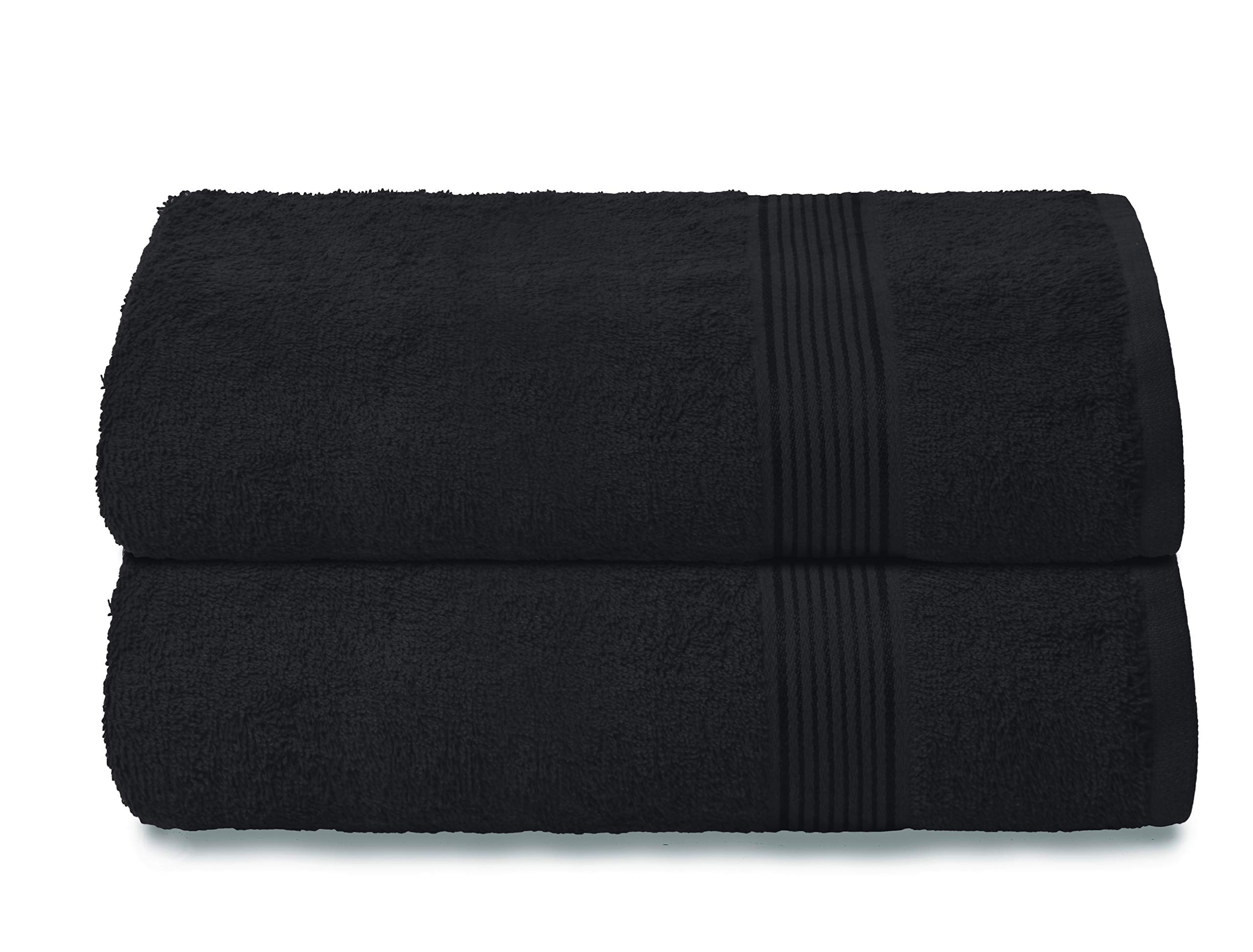 MALLONI HOME 100% Premium Cotton 2 Pack Oversized Bath Towel Set 28x55 inches, Large Bath Towels, Ultra Absorbant Compact Quickdry & Lightweight Towel, Ideal for Gym Travel Camp Pool - Black
