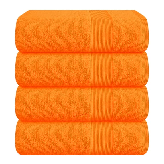 MALLONI HOME 4 Pack Bath Towel Set 27x54, 100% Ring Spun Cotton, Ultra Soft Highly Absorbent Machine Washable Hotel Spa Quality Bath Towels for Bathroom, 4 Bath Towels Orange