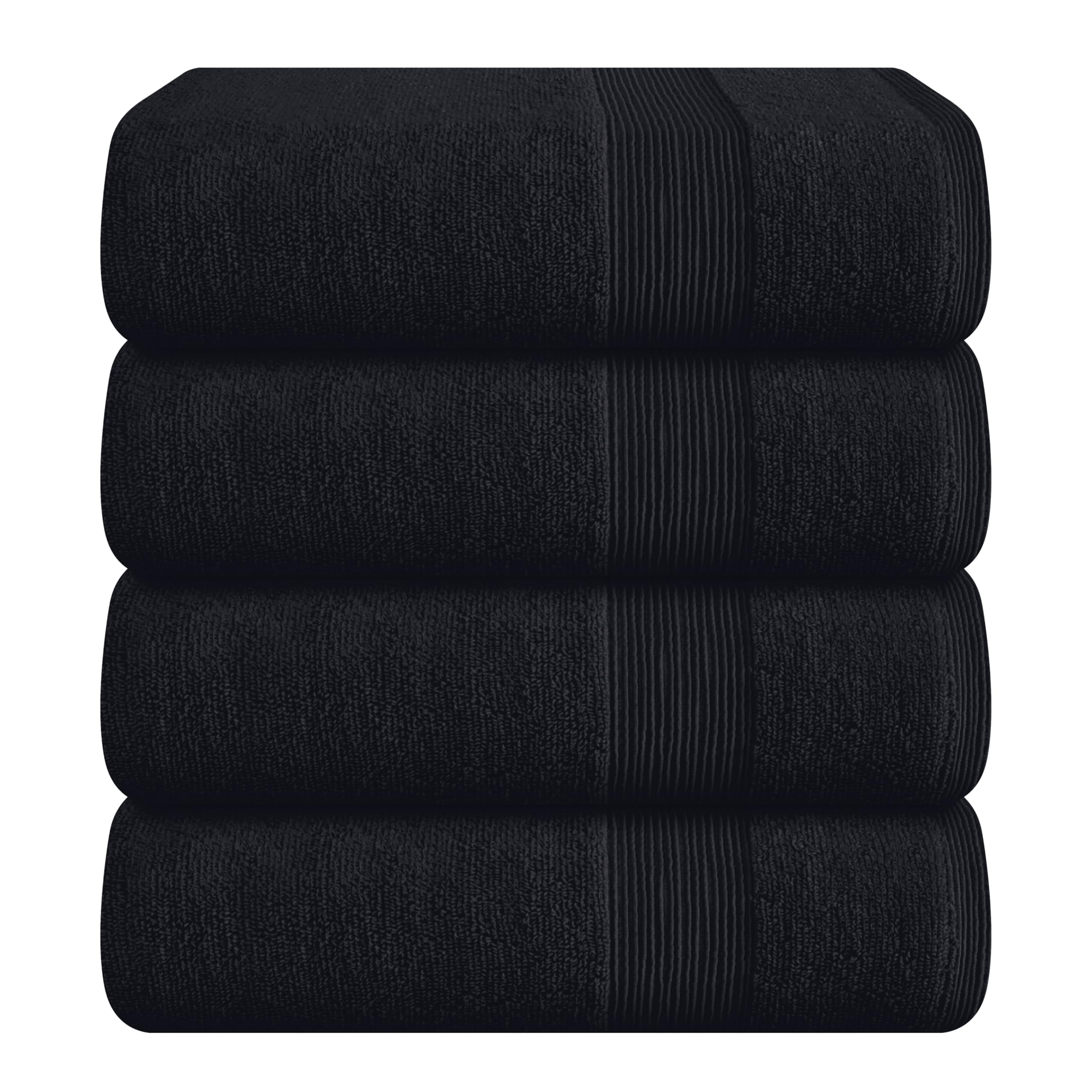 MALLONI HOME 4 Pack Bath Towel Set 27x54, 100% Ring Spun Cotton, Ultra Soft Highly Absorbent Machine Washable Hotel Spa Quality Bath Towels for Bathroom, 4 Bath Towels Black