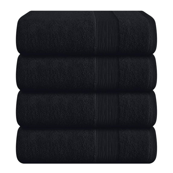 MALLONI HOME 4 Pack Bath Towel Set 27x54, 100% Ring Spun Cotton, Ultra Soft Highly Absorbent Machine Washable Hotel Spa Quality Bath Towels for Bathroom, 4 Bath Towels Black