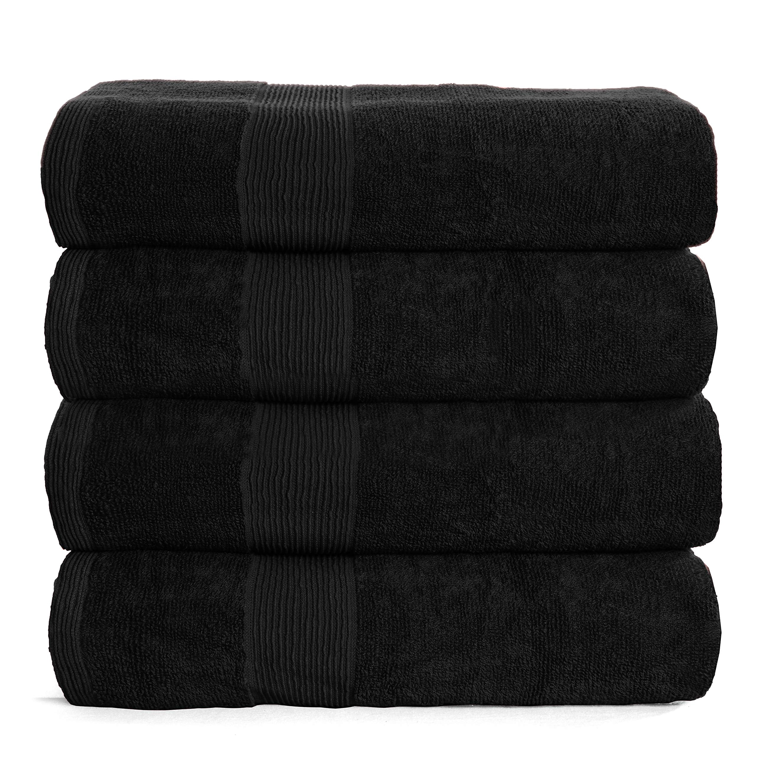 MALLONI HOME 4 Pack Bath Towel Set 27x54, 100% Ring Spun Cotton, Ultra Soft Highly Absorbent Machine Washable Hotel Spa Quality Bath Towels for Bathroom, 4 Bath Towels Black