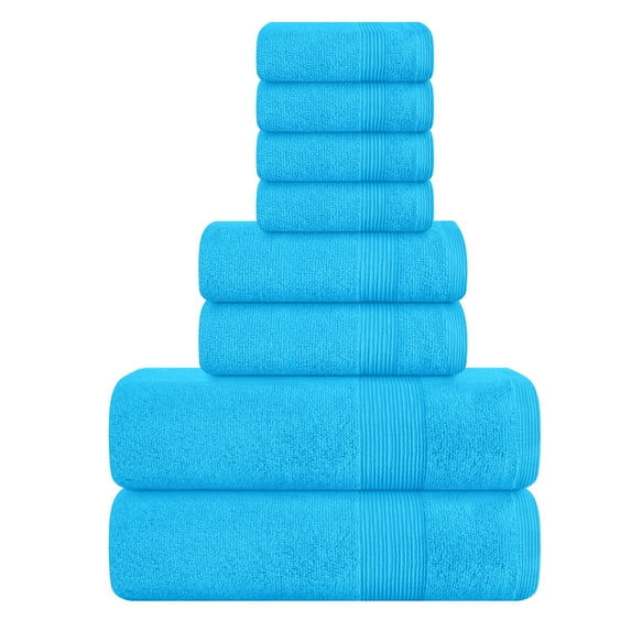 MALLONI HOME 8 Piece Towel Set 100% Ring Spun Cotton, 2 Bath Towels 27x54, 2 Hand Towels 16x28 and 4 Washcloths 13x13 - Ultra Soft Highly Absorbent Machine Washable Hotel Spa Quality - Turquoise Blue