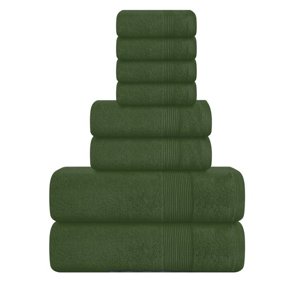MALLONI HOME 8 Piece Towel Set 100% Ring Spun Cotton, 2 Bath Towels 27x54, 2 Hand Towels 16x28 and 4 Washcloths 13x13 - Ultra Soft Highly Absorbent Machine Washable Hotel Spa Quality - Olive Green