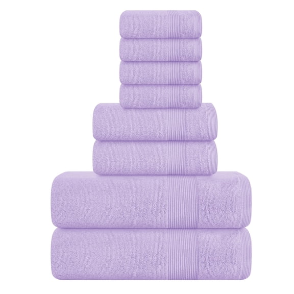 MALLONI HOME 8 Piece Towel Set 100% Ring Spun Cotton, 2 Bath Towels 27x54, 2 Hand Towels 16x28 and 4 Washcloths 13x13 - Ultra Soft Highly Absorbent Machine Washable Hotel Spa Quality - Purple