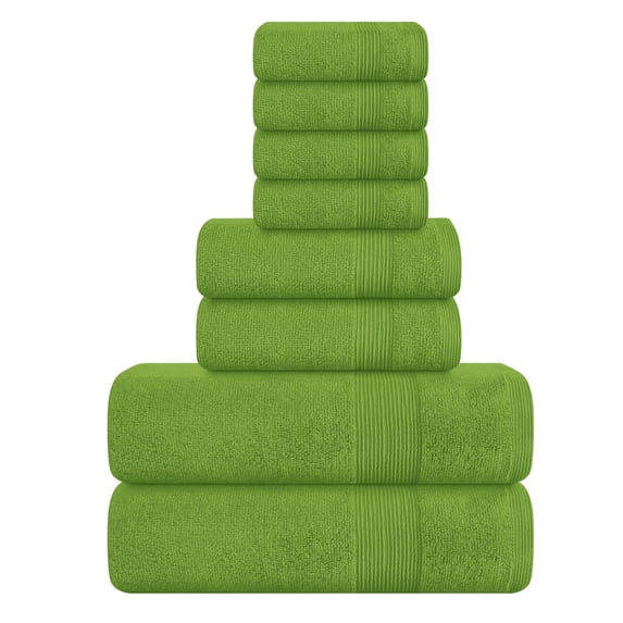 MALLONI HOME 8 Piece Towel Set 100% Ring Spun Cotton, 2 Bath Towels 27x54, 2 Hand Towels 16x28 and 4 Washcloths 13x13 - Ultra Soft Highly Absorbent Machine Washable Hotel Spa Quality - Kiwi Green
