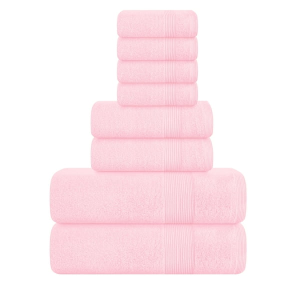MALLONI HOME 8 Piece Towel Set 100% Ring Spun Cotton, 2 Bath Towels 27x54, 2 Hand Towels 16x28 and 4 Washcloths 13x13 - Ultra Soft Highly Absorbent Machine Washable Hotel Spa Quality - Pink