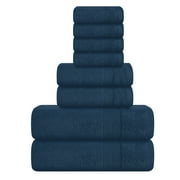 MALLONI HOME 8 Piece Towel Set 100% Ring Spun Cotton, 2 Bath Towels 27x54, 2 Hand Towels 16x28 and 4 Washcloths 13x13 - Ultra Soft Highly Absorbent Machine Washable Hotel Spa Quality - Mineral Blue