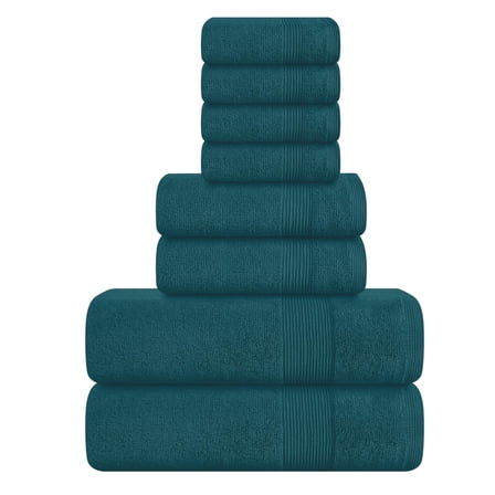 MALLONI HOME 8 Piece Towel Set 100% Ring Spun Cotton, 2 Bath Towels 27x54, 2 Hand Towels 16x28 and 4 Washcloths 13x13 - Ultra Soft Highly Absorbent Machine Washable Hotel Spa Quality - Teal