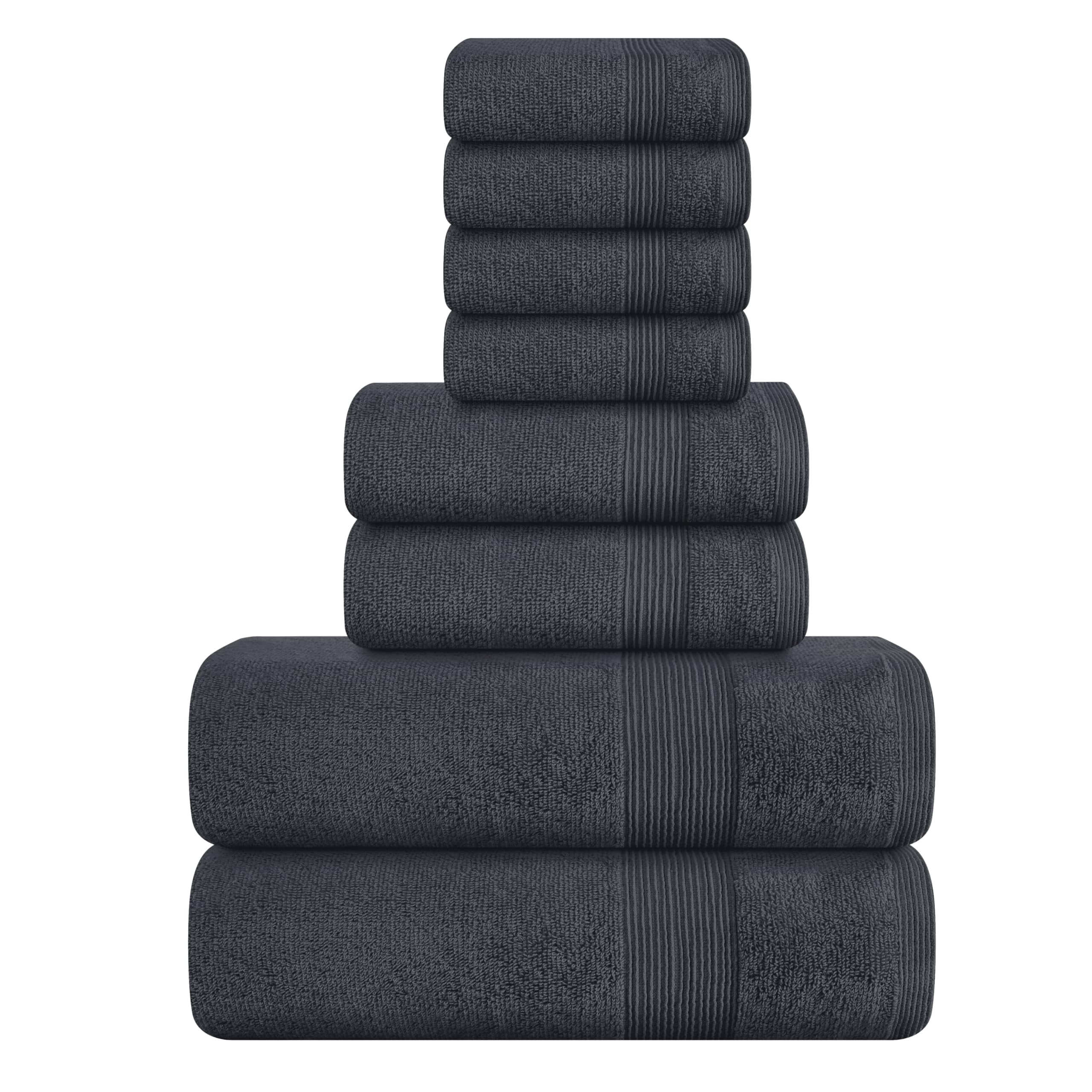 MALLONI HOME 8 Piece Towel Set 100% Ring Spun Cotton, 2 Bath Towels 27x54, 2 Hand Towels 16x28 and 4 Washcloths 13x13 - Ultra Soft Highly Absorbent Machine Washable Hotel Spa Quality - Charcoal Grey