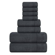 MALLONI HOME 8 Piece Towel Set 100% Ring Spun Cotton, 2 Bath Towels 27x54, 2 Hand Towels 16x28 and 4 Washcloths 13x13 - Ultra Soft Highly Absorbent Machine Washable Hotel Spa Quality - Navy Blue