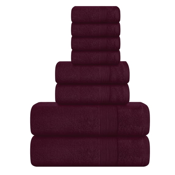 MALLONI HOME 8 Piece Towel Set 100% Ring Spun Cotton, 2 Bath Towels 27x54, 2 Hand Towels 16x28 and 4 Washcloths 13x13 - Ultra Soft Highly Absorbent Machine Washable Hotel Spa Quality - Burgundy
